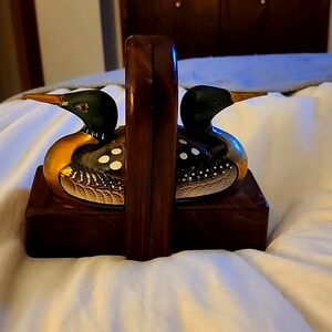 Brass and wood loon bookends